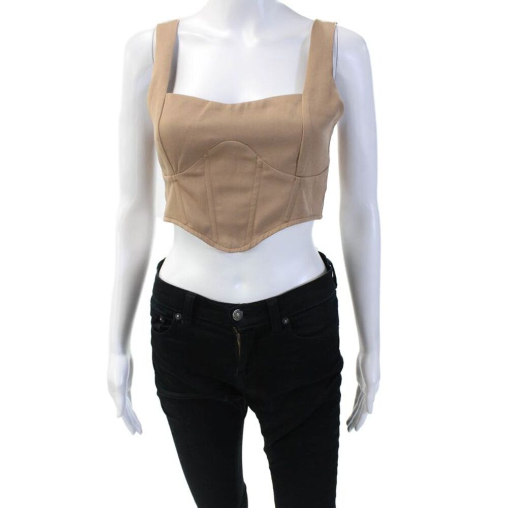 SNDYS. Women's Scoop Neck Sleeveless Corset Cropped Top Brown Size S